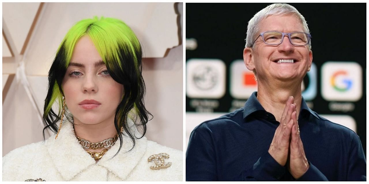 Billie Eilish and Tim Cook were spotted sitting together at the Super Bowl (Image via Getty and Apple)