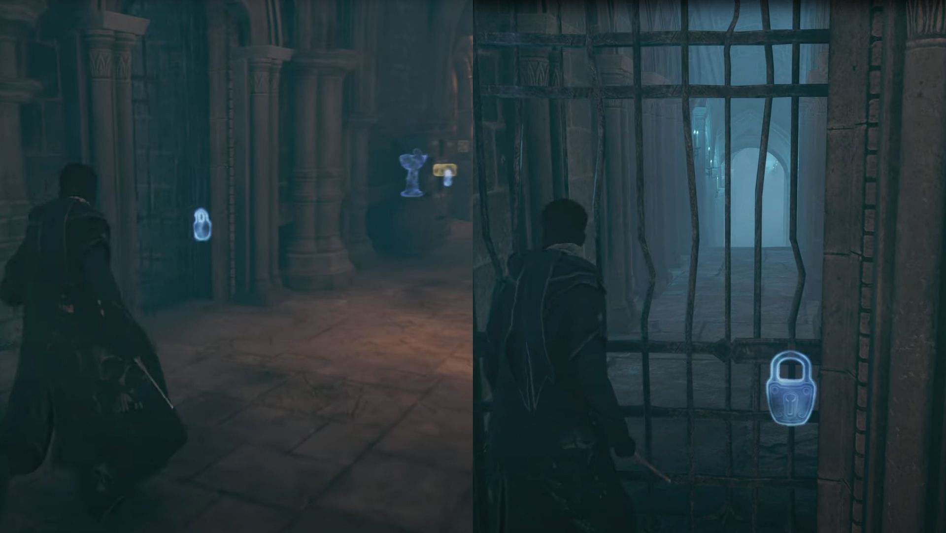 Locked door leading to the Deathday Party Room in Hogwarts Legacy (Image via YouTube/TheBrothersGrim117)