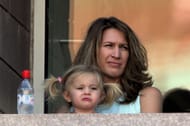 Steffi Graf with her and Andre Agassi's daughter Jaz during the 2005 US Open.