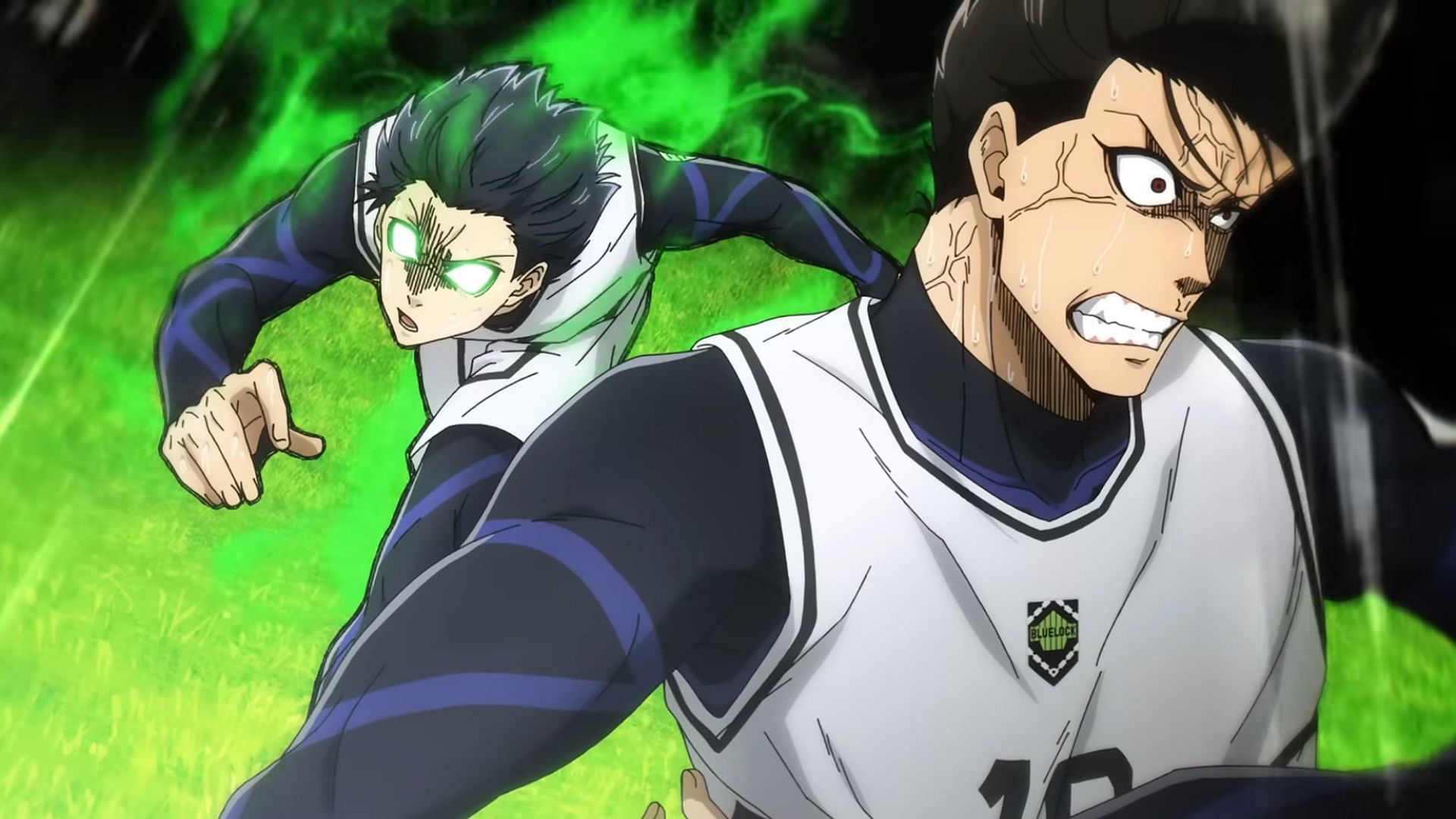 Yoichi Isagi managing to run past Shoei Barou in the anime (Image via 8bit)