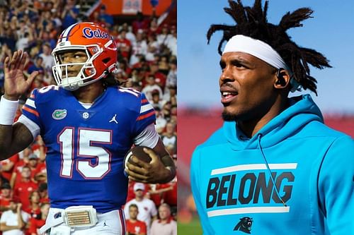 Gators QB Anthony Richardson (l) and former NFL MVP Cam Newton (r)