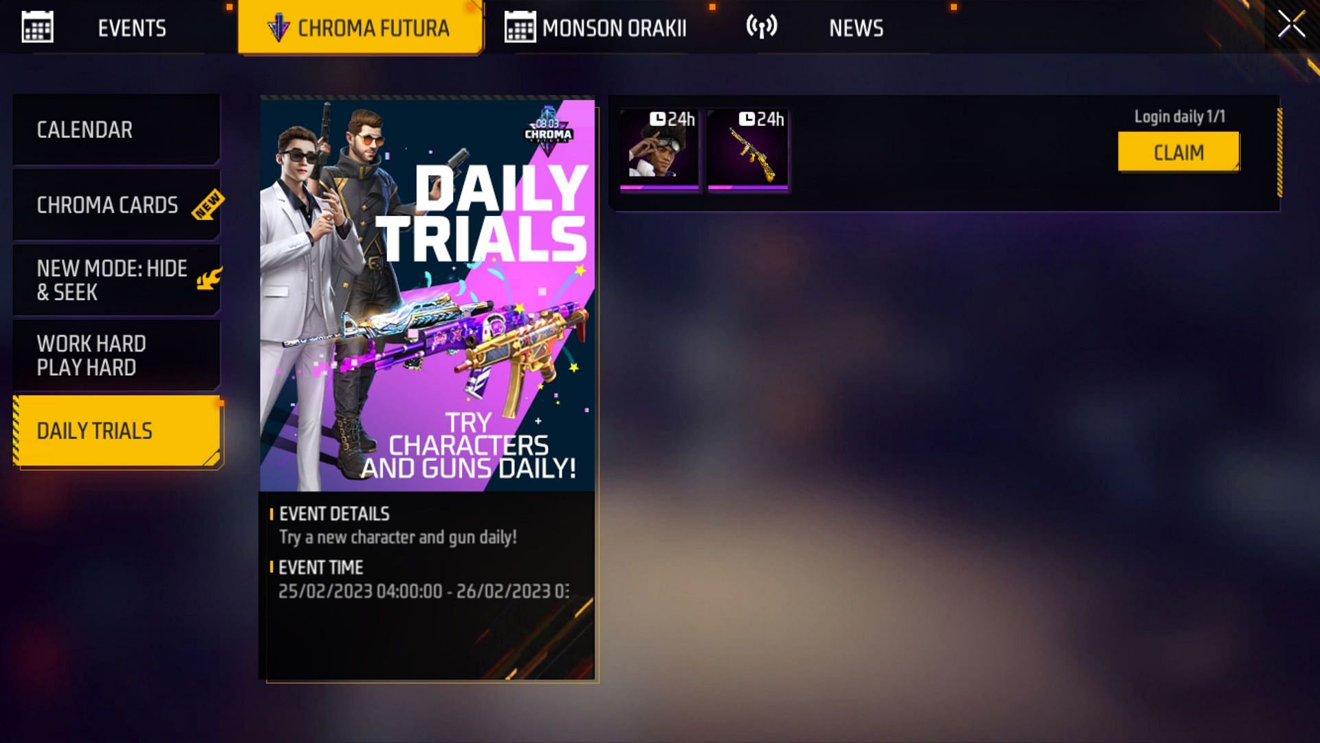 Day 2 of the Daily Trials event has been introduced to Free Fire MAX (Image via Garena)