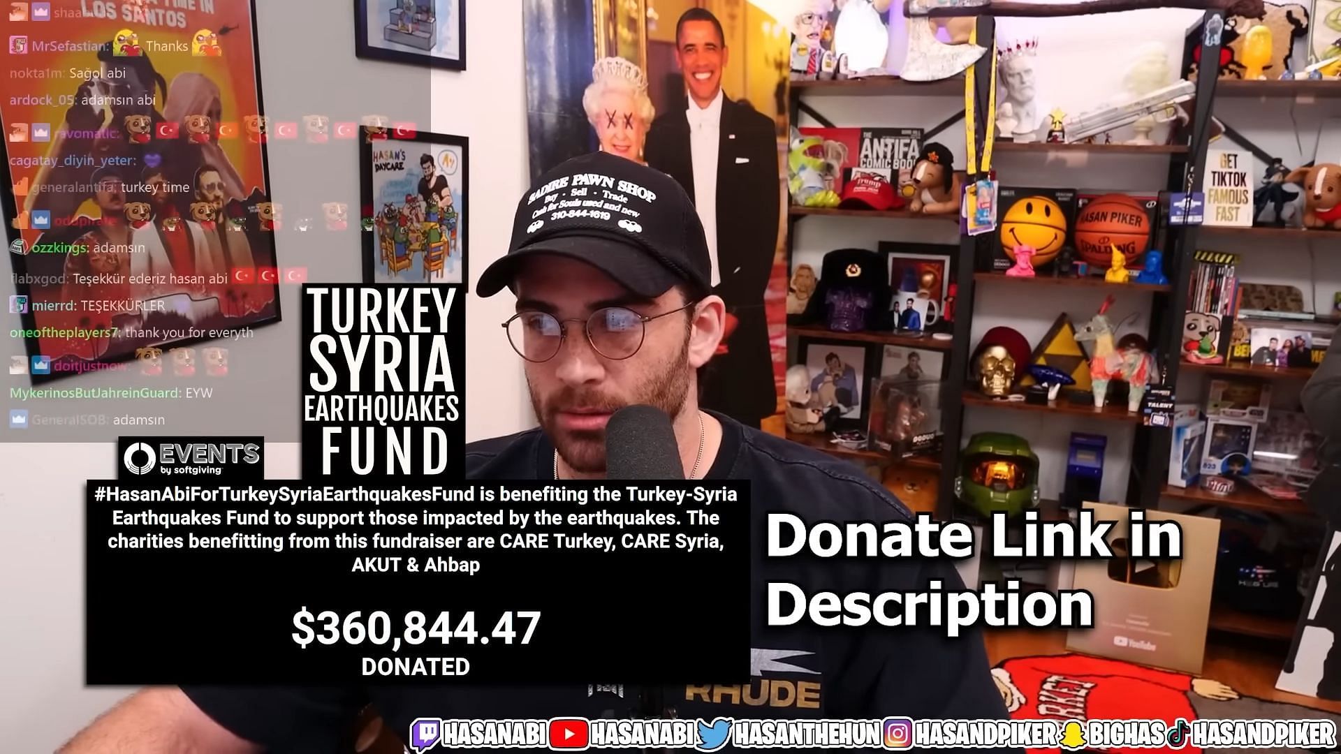 HasanAbi talks about trolls criticizing him for fundraiser for earthquake victims in Turkey and Syria (Image via HasanAbi/YouTube)