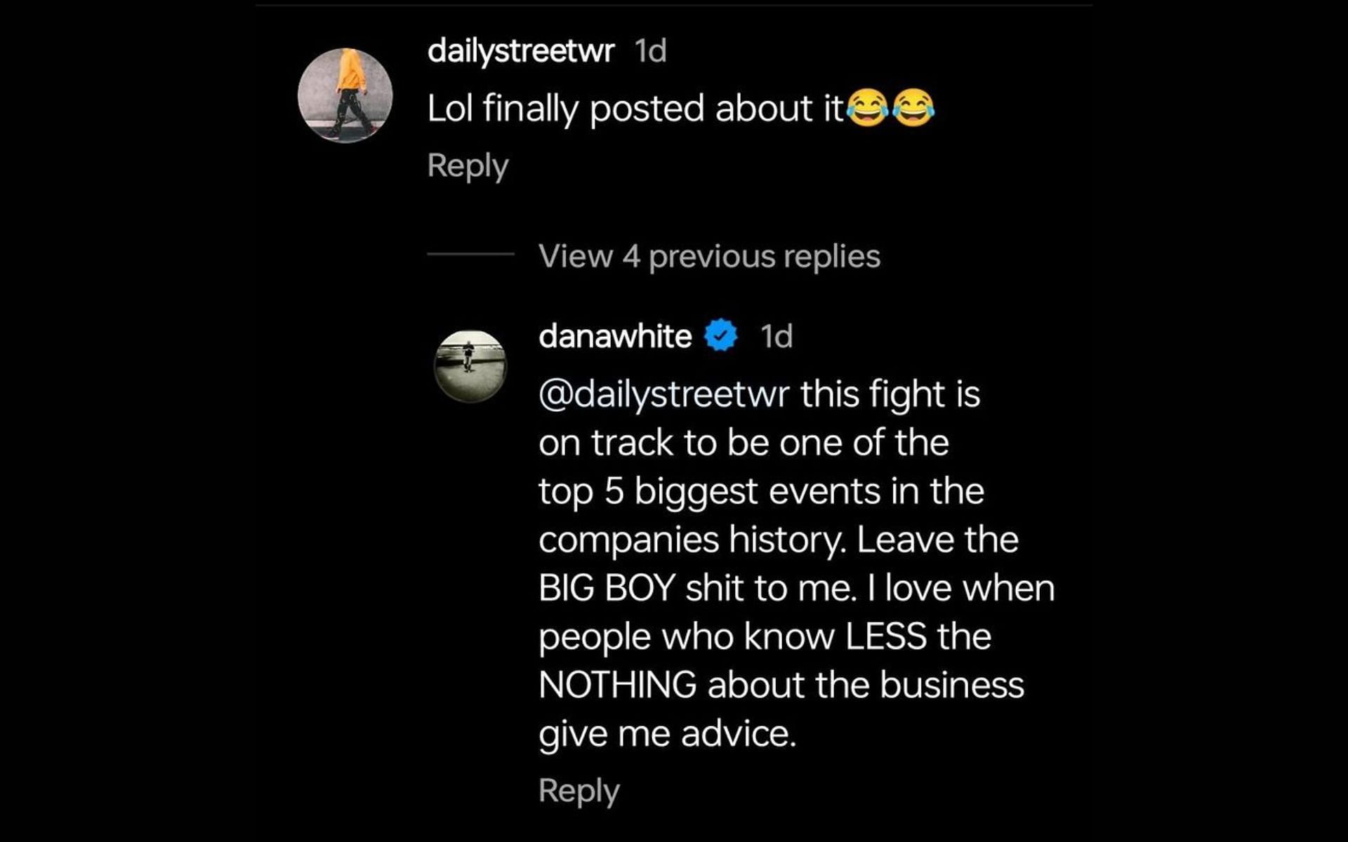 Dana White hits back at fan for questioning promotion for Islam Makkhachev vs. Alexander Volkanovski [via: @danawhite on Instagram]