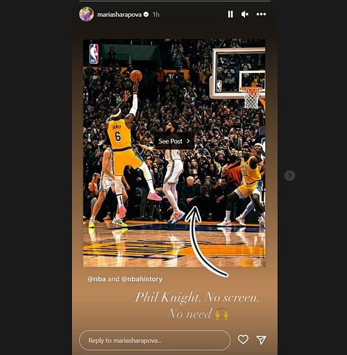 Maria Sharapova highlights Phil Knight's presence during LeBron James' epic moment in an NBA match (Via Instagram).