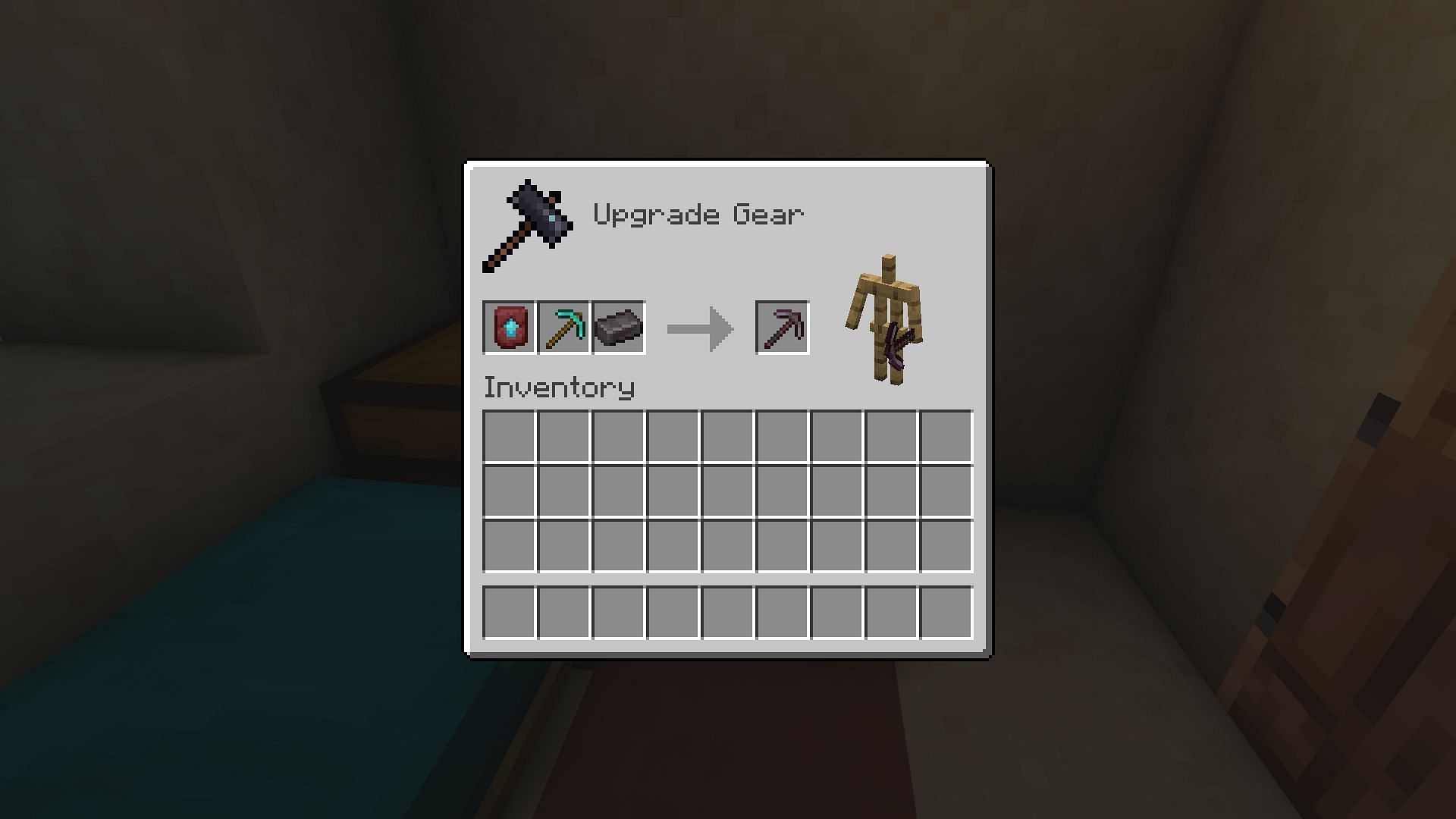 Upgrading a diamond pickaxe in Minecraft 1.20 (Image via Mojang)
