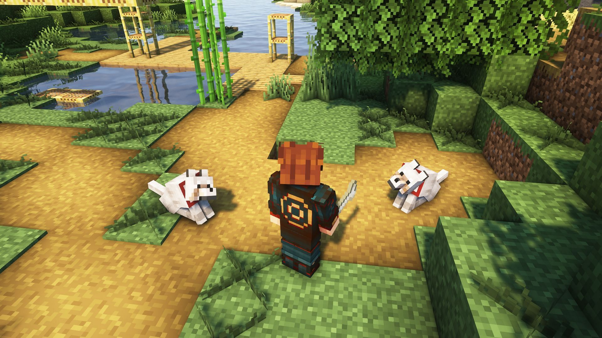 Taming wolves using bones (Image via Mojang)