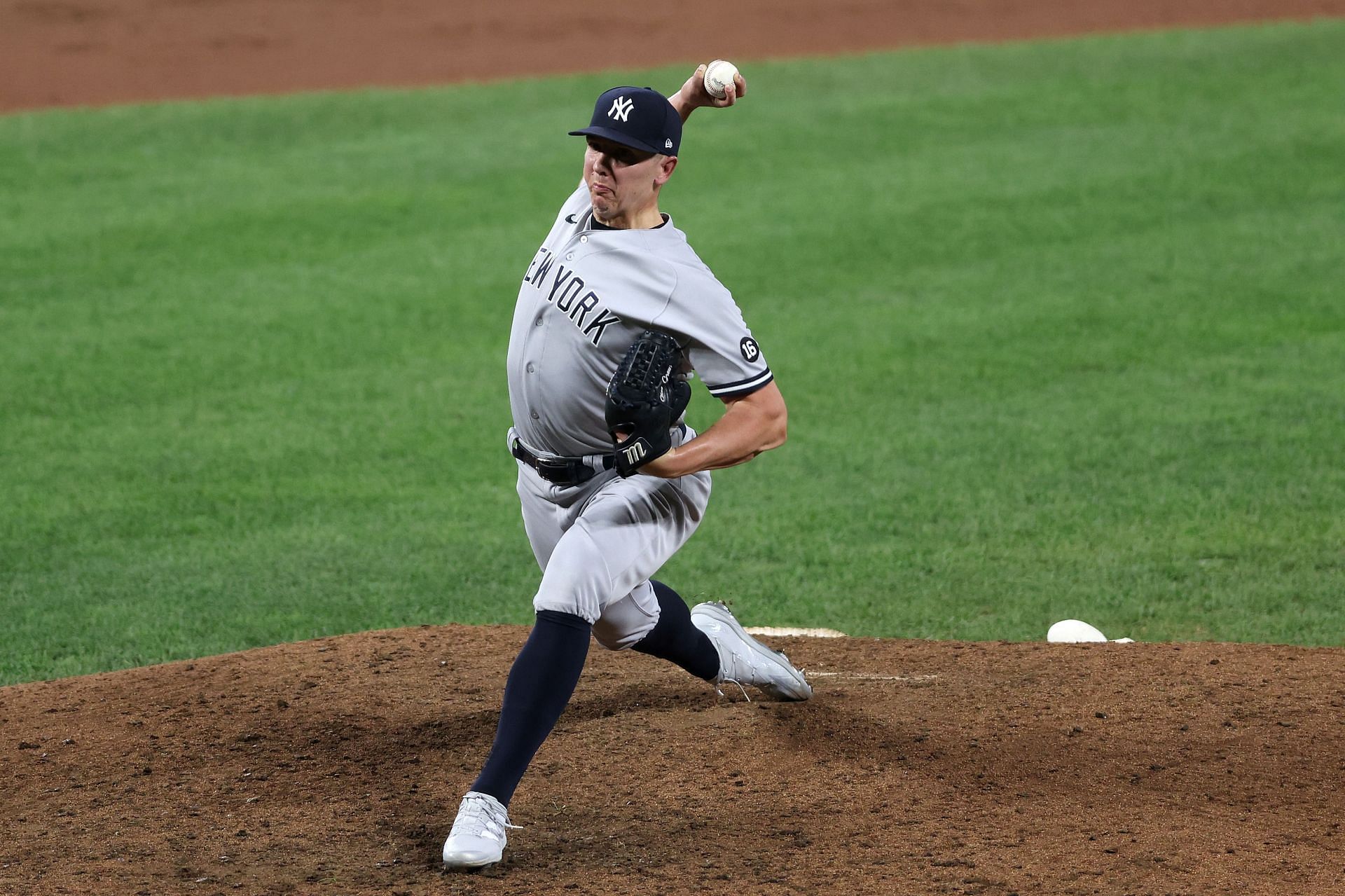 Chad Green #57 of the New York Yankees pitches against the Baltimore Orioles