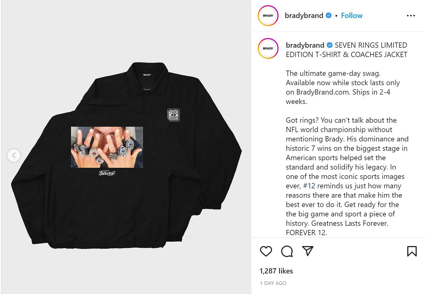 Brady Brand Instagram post