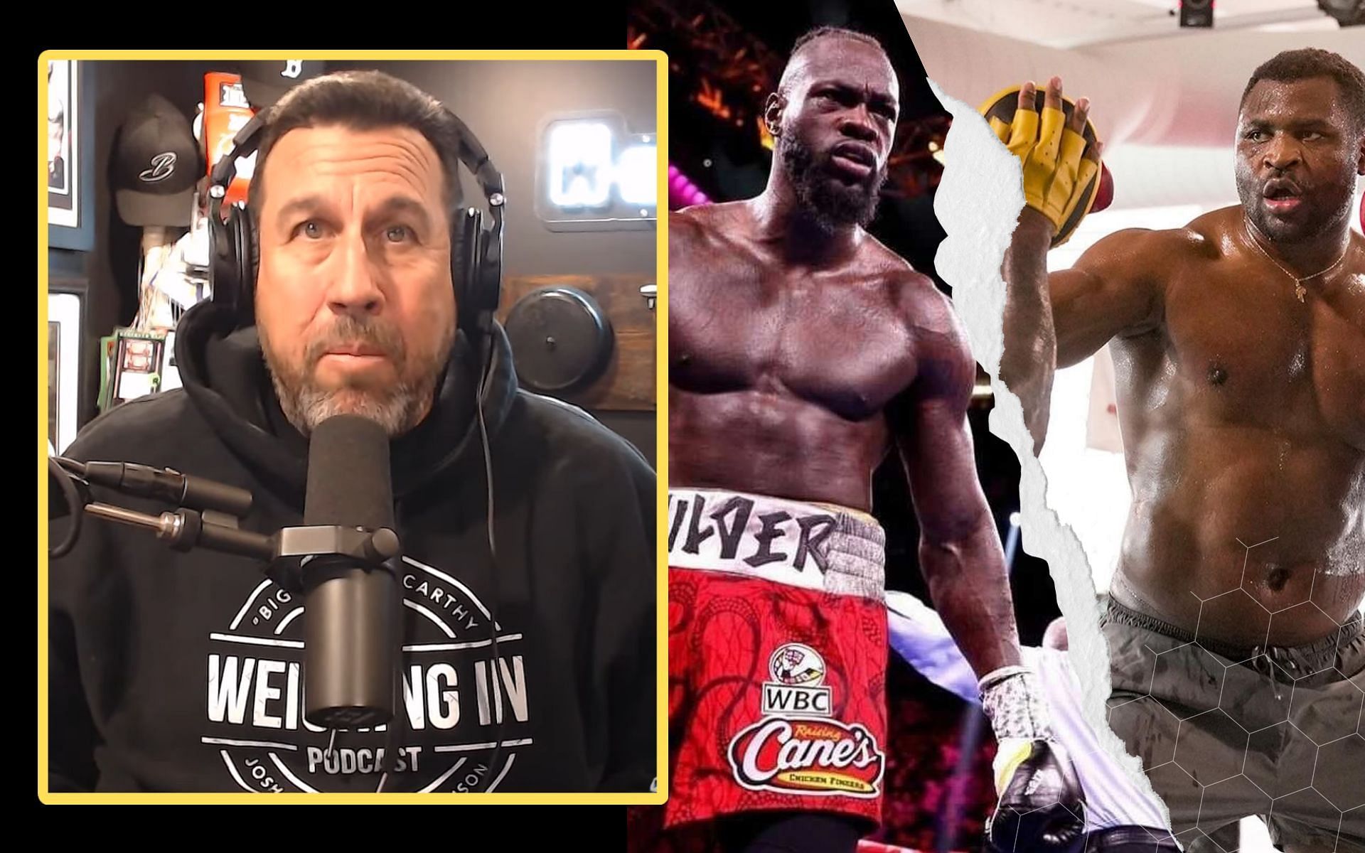 John McCarthy is impressed by Deontay Wilder calling out Francis Ngannou. [Image credits: @WeighingInPodcast on YouTube; @francisngannou and @bronzebomber on Instagram]