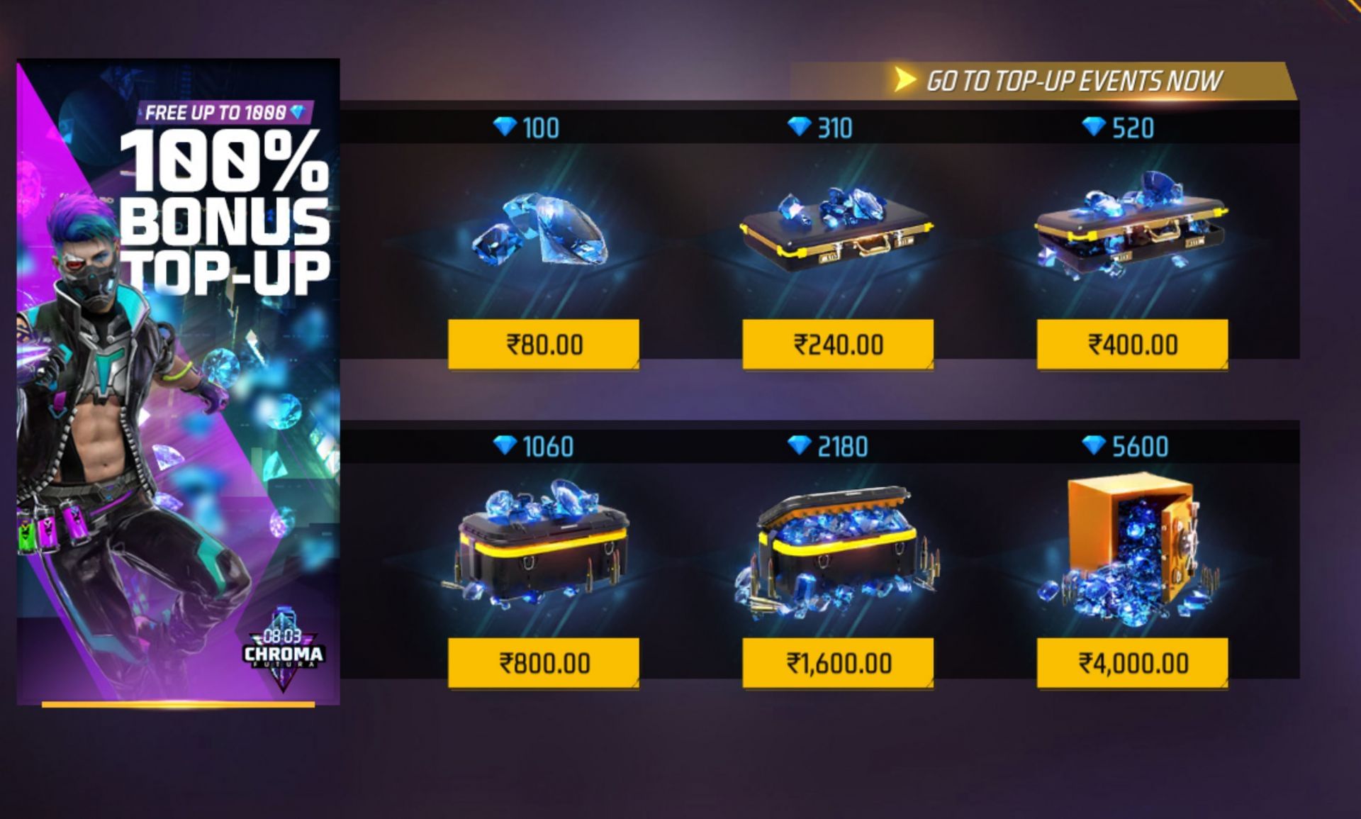 You may purchase packs of up to 1000 diamonds (Image via Garena)