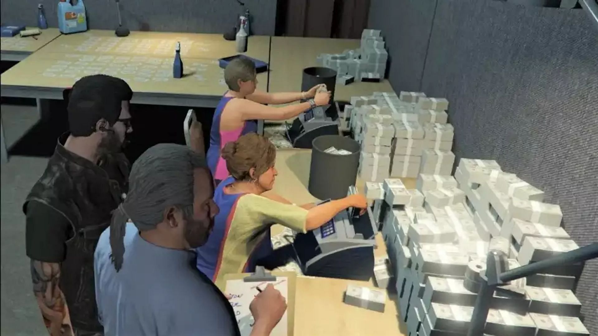 A Counterfeit Cash Factory amid some work (Image via Rockstar Games)