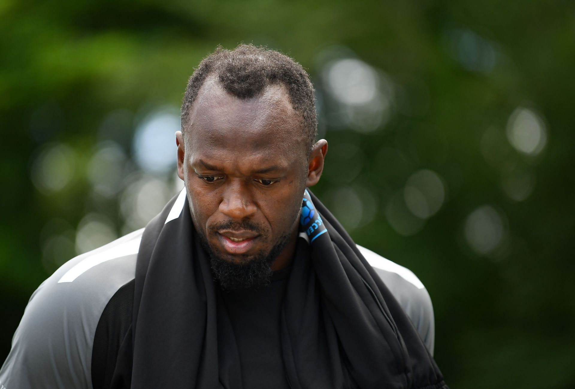 Usain Bolt of World XI FC arrives during a Soccer Aid for Unicef 2022 Training Session at Champneys Tring 