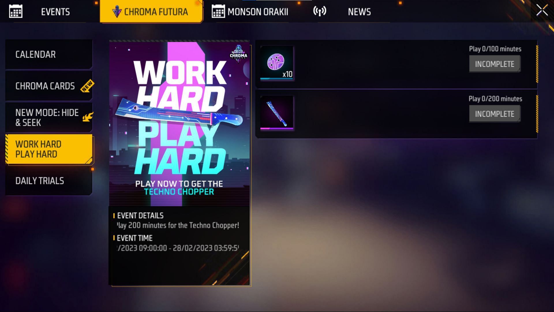 Work Hard Play Hard is another event active within the game (Image via Garena)