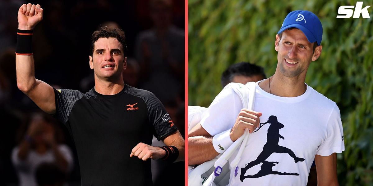 Novak Djokovic applauds Malek Jaziri who will retire from tennis at the 2023 Dubai Tennis Championships.