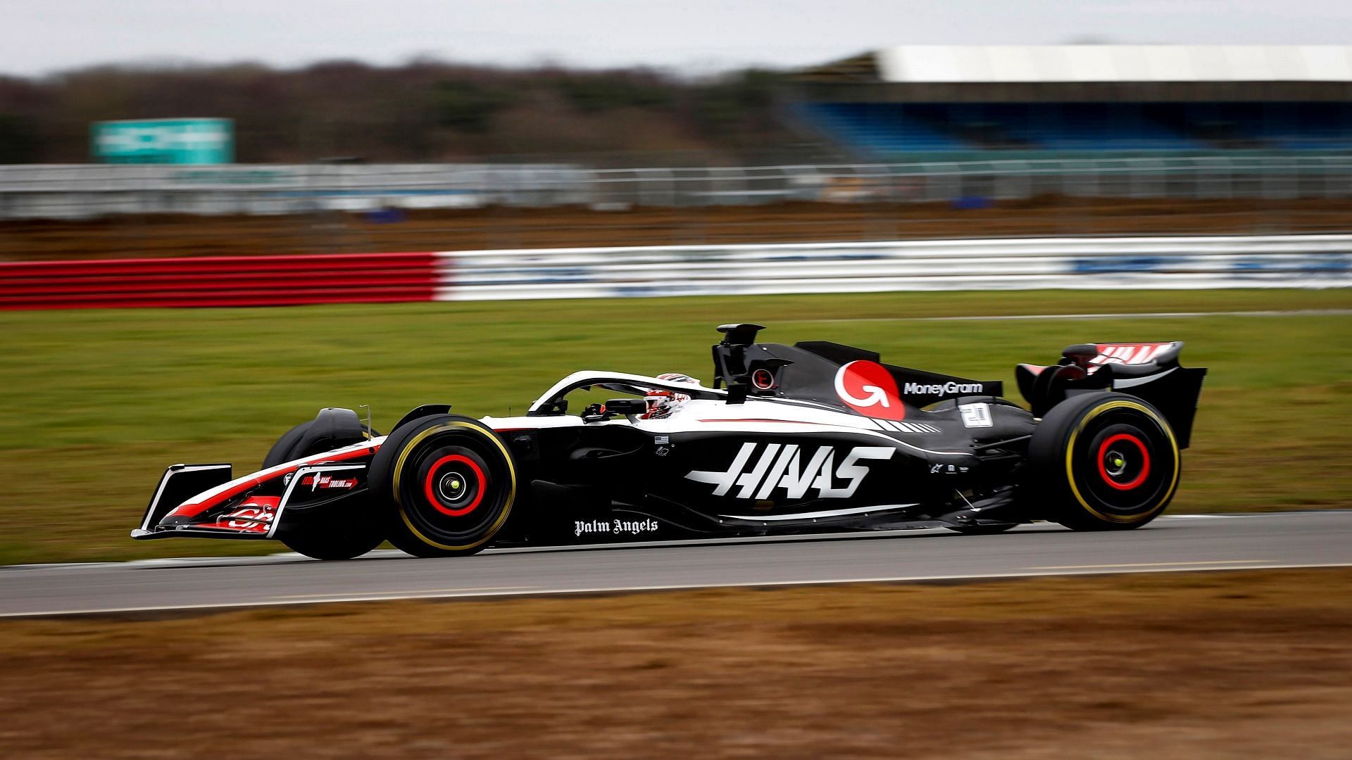 Haas F1 team VF-23 car during shakedown day at Silverstone (Image via Twitter/@HaasF1Team)