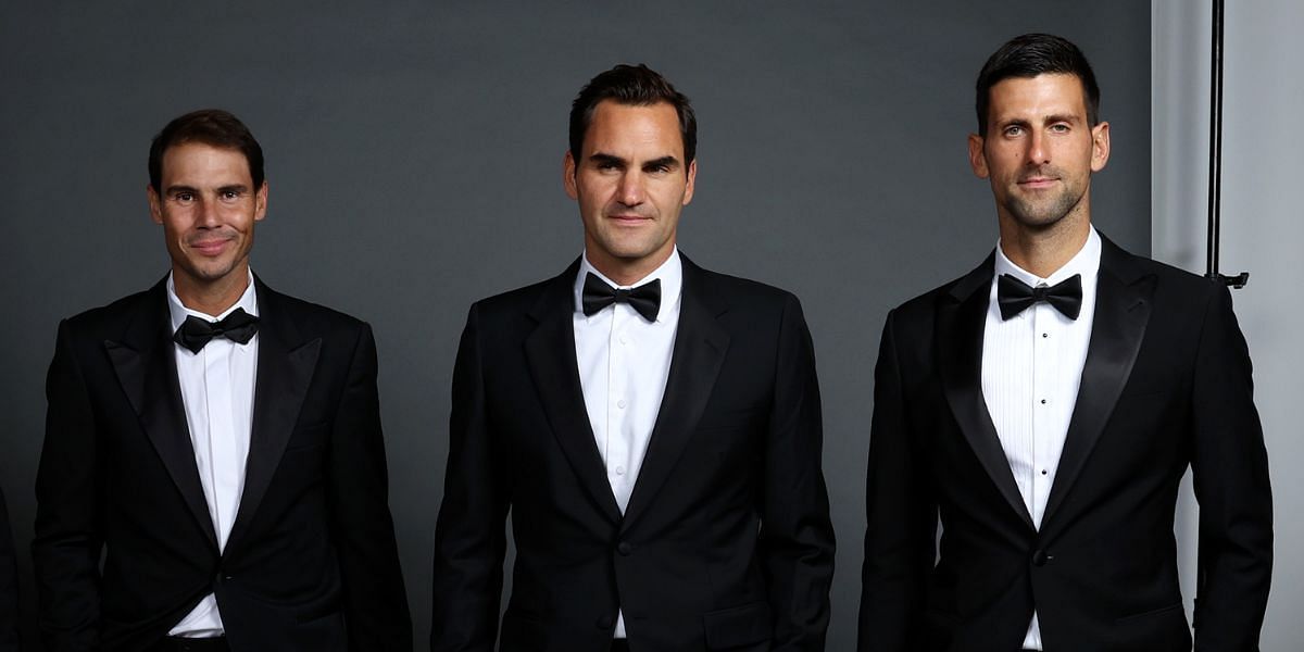 Rafael Nadal (L), Roger Federer and Novak Djokovic (R)