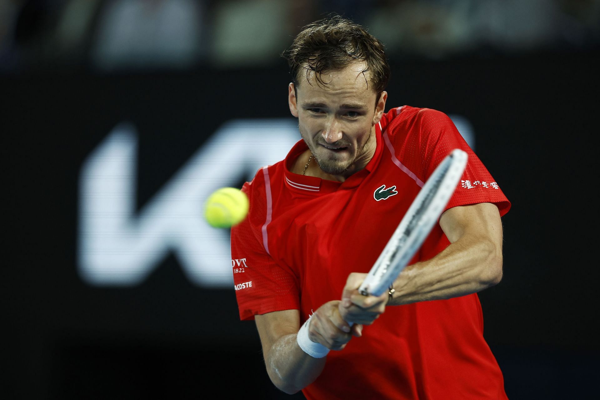 Medvedev strikes the ball at the 2023 Australian Open