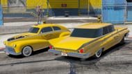 The Downtown Cab Co. livery for the Classique Broadway is on the left in this picture (Image via Rockstar Games)