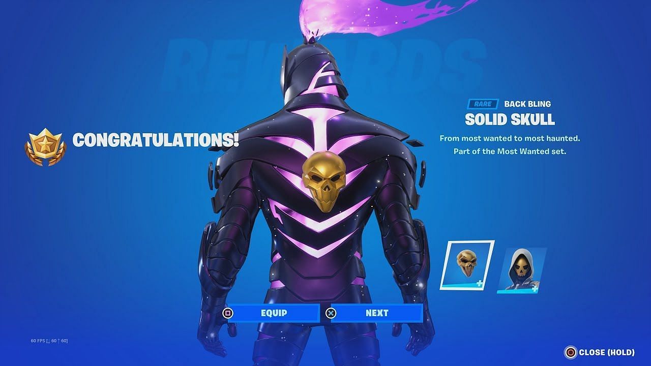 The Fortnite Solid Skull back bling comes in multiple styles (Image via Epic Games)