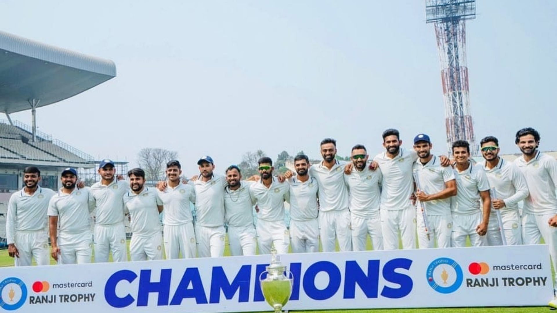 Winners Saurashtra posing with the Ranji Trophy (P.C.:Chetan Sakariya Instagram)