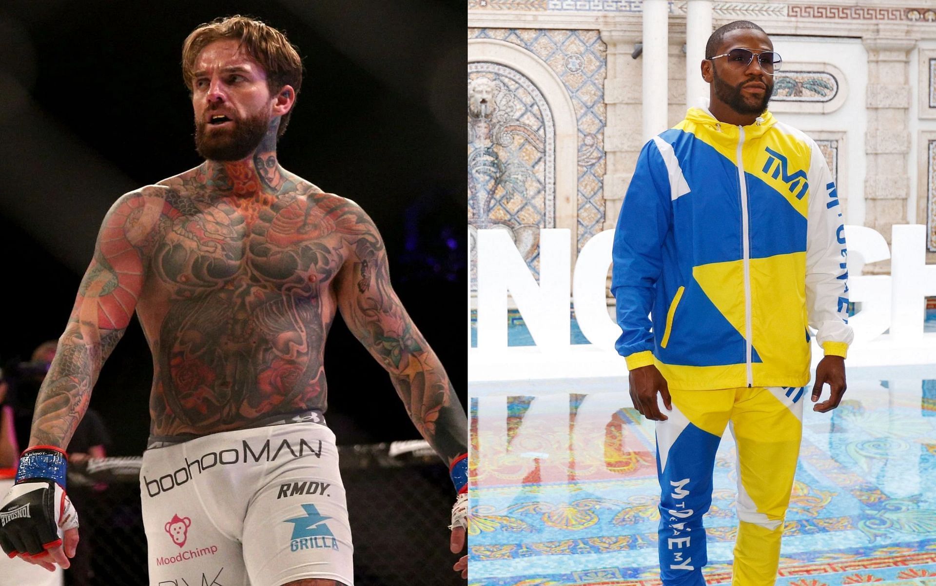 Aaron Chalmers (L), and Floyd Mayweather (R).