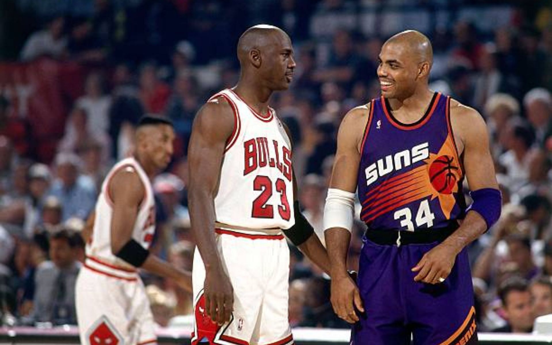Michael Jordan and Charles Barkley during the 1993 NBA Finals [image courtesy of Andrew D. Bernstein/NBAE via Getty Images]