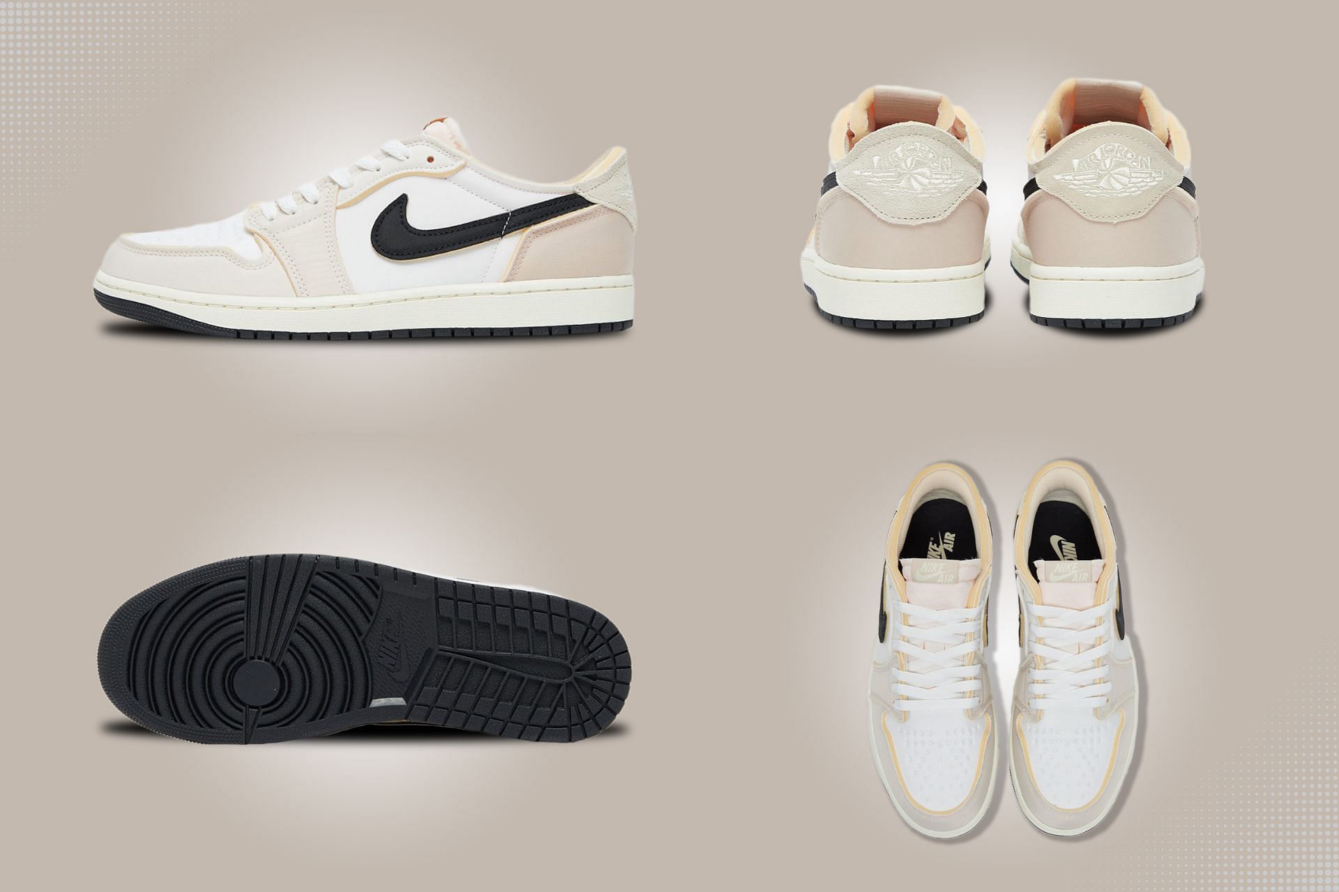 The upcoming Nike Air Jordan 1 Low OG EX Sail retro sneakers are modernized by deconstructed and inside-out aesthetics (Image via Sportskeeda)