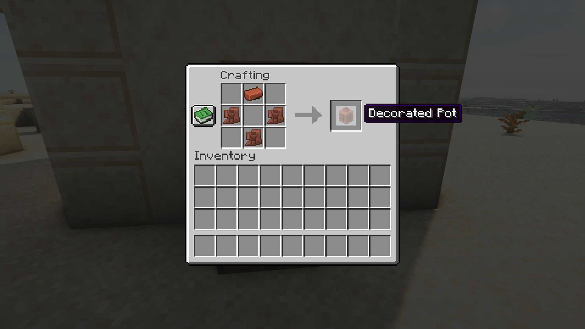 Crafting a decorated pot with arms up pottery shards (Image via Mojang)