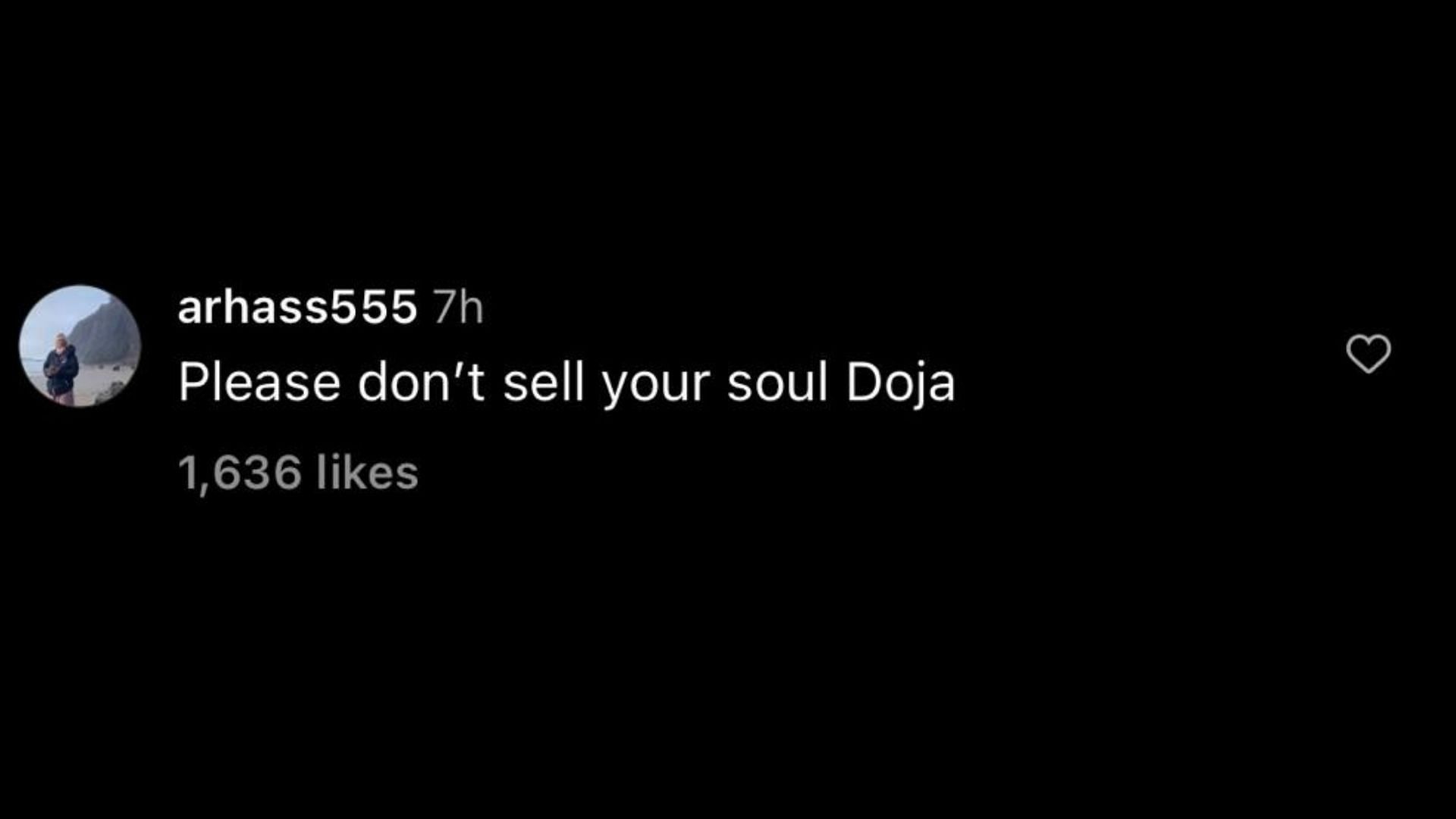 Screenshot of an internet user criticizing Doja&#039;s new photoshoot (Image via Instagram)