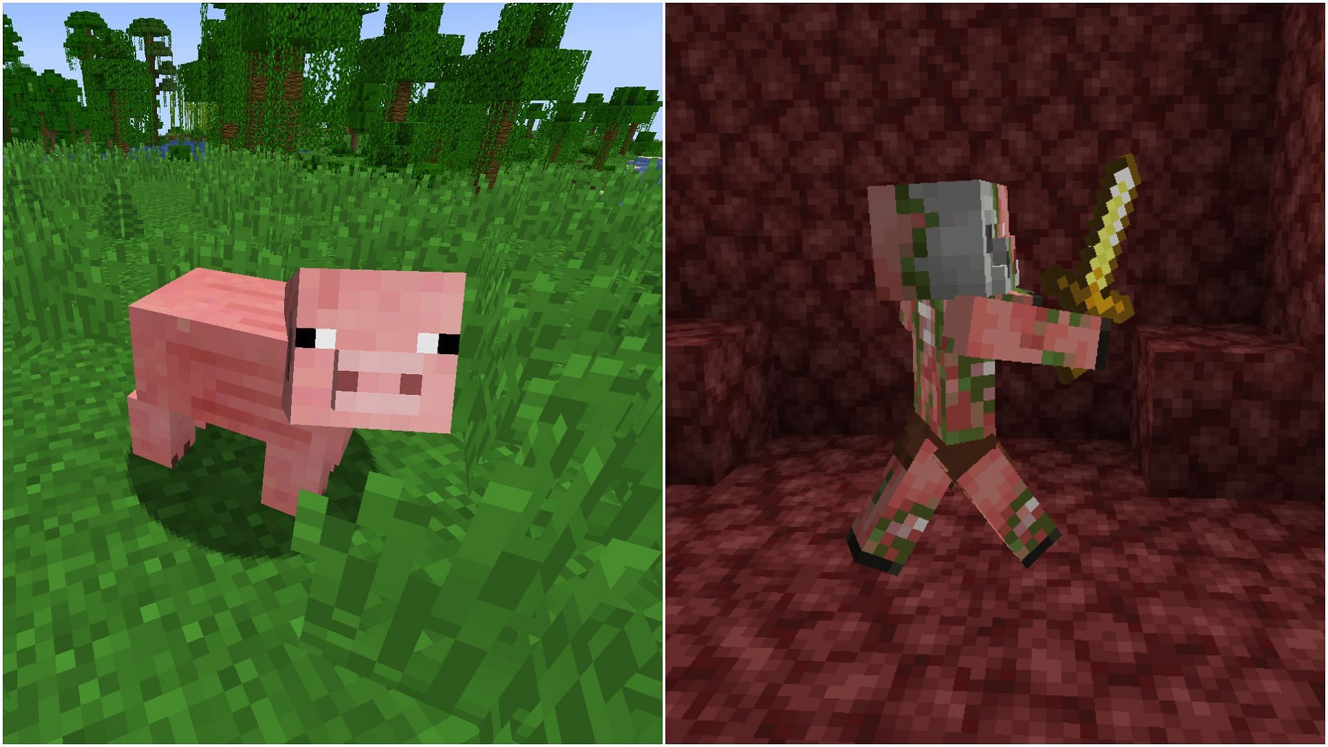 Pigs turn into Zombified Piglins when struck by lightning in Minecraft (Image via Mojang)