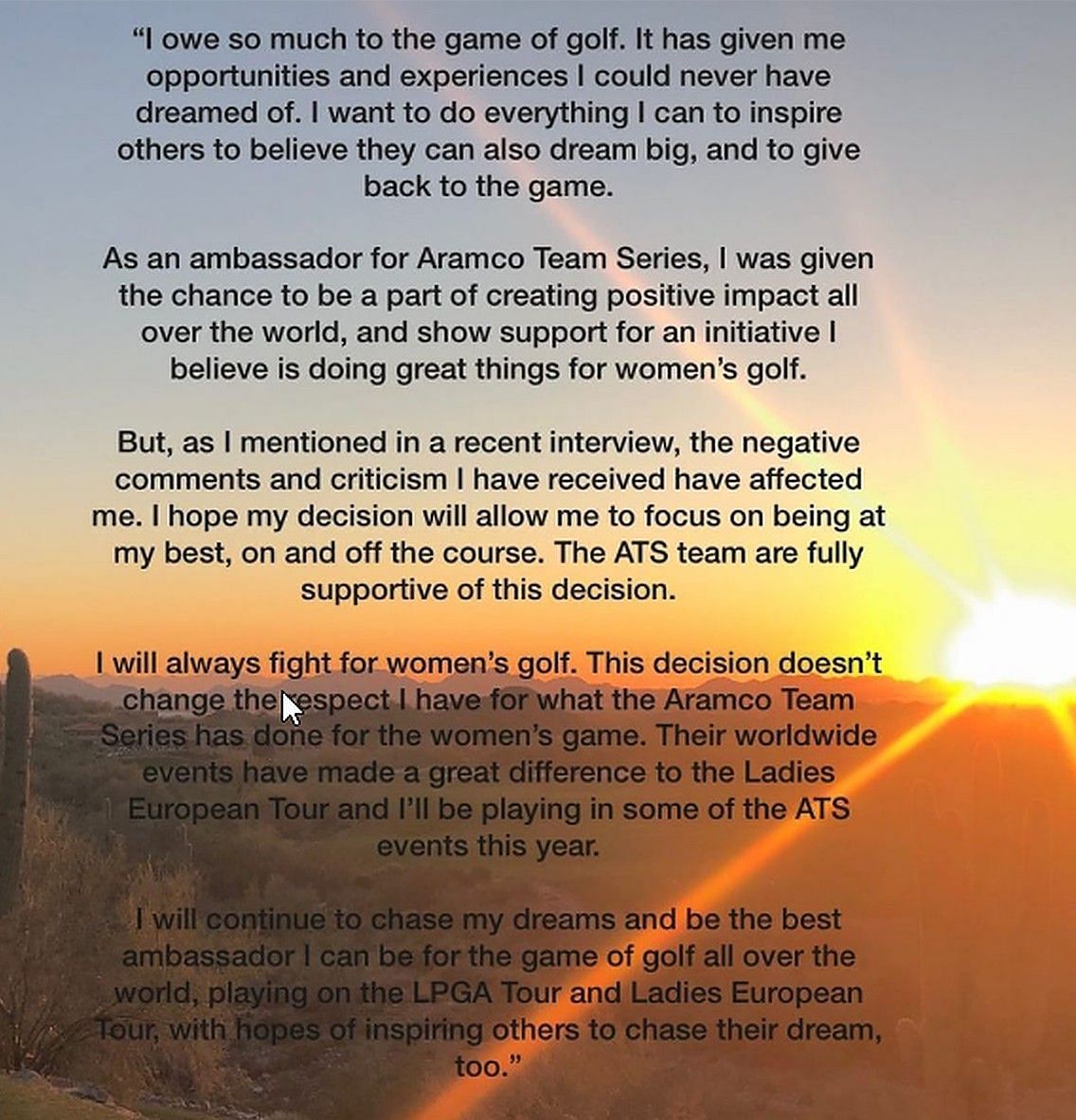 Anna Nordqvist&#039;s statement (Image via Instagram)