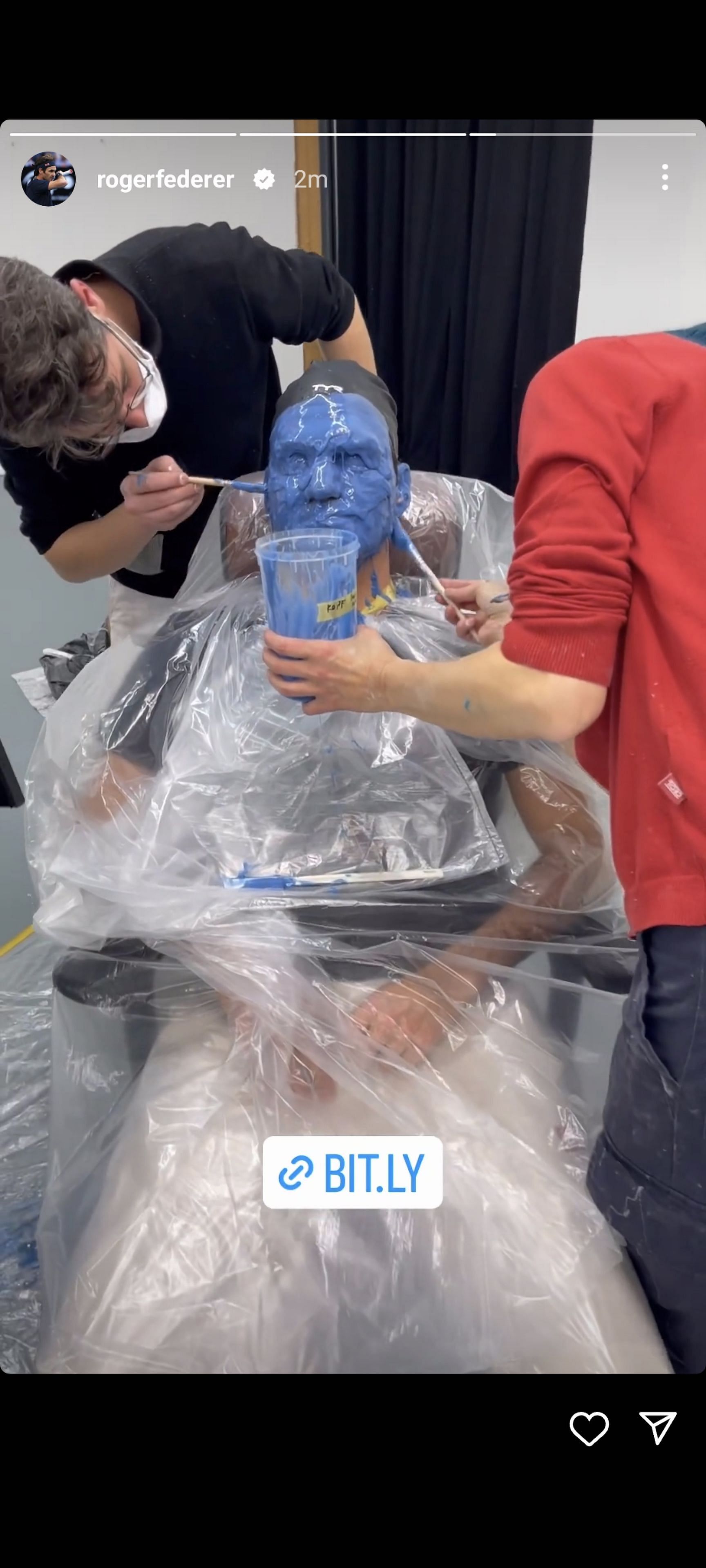 Entire face and ears getting covered in casting material.