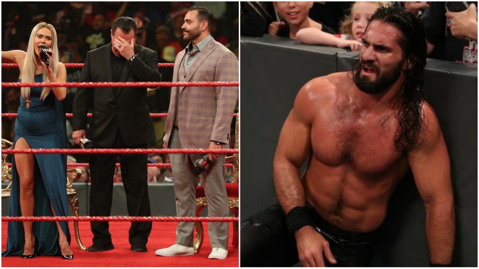 Former WWE stars Rusev and Lana (left); Seth Rollins (right)