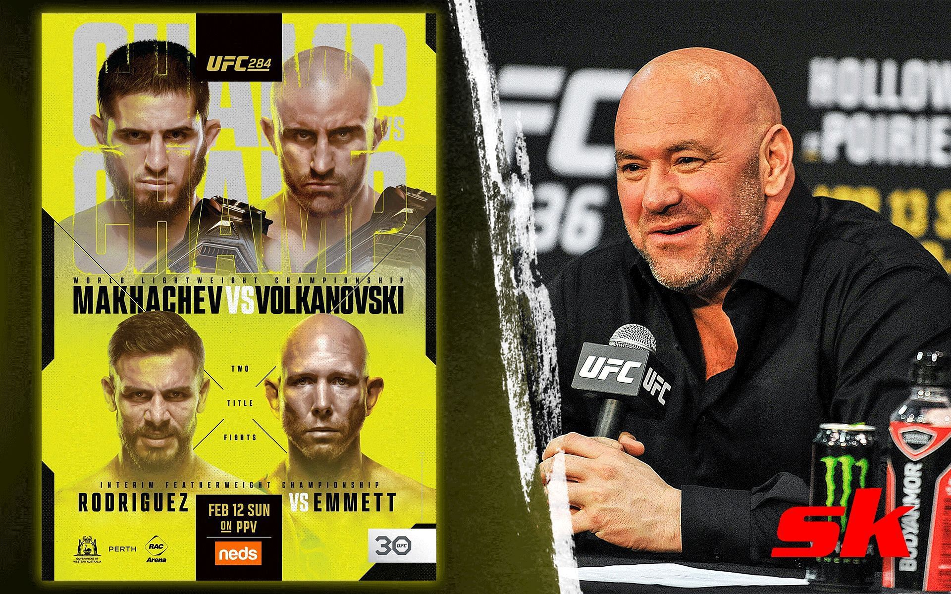 Dana White claims UFC 284 headlined by Islam Makhachev vs. Alex Volkanovski will be among the 5 biggest events in UFC history [Images via: @UFC_AUSNZ on Twitter]