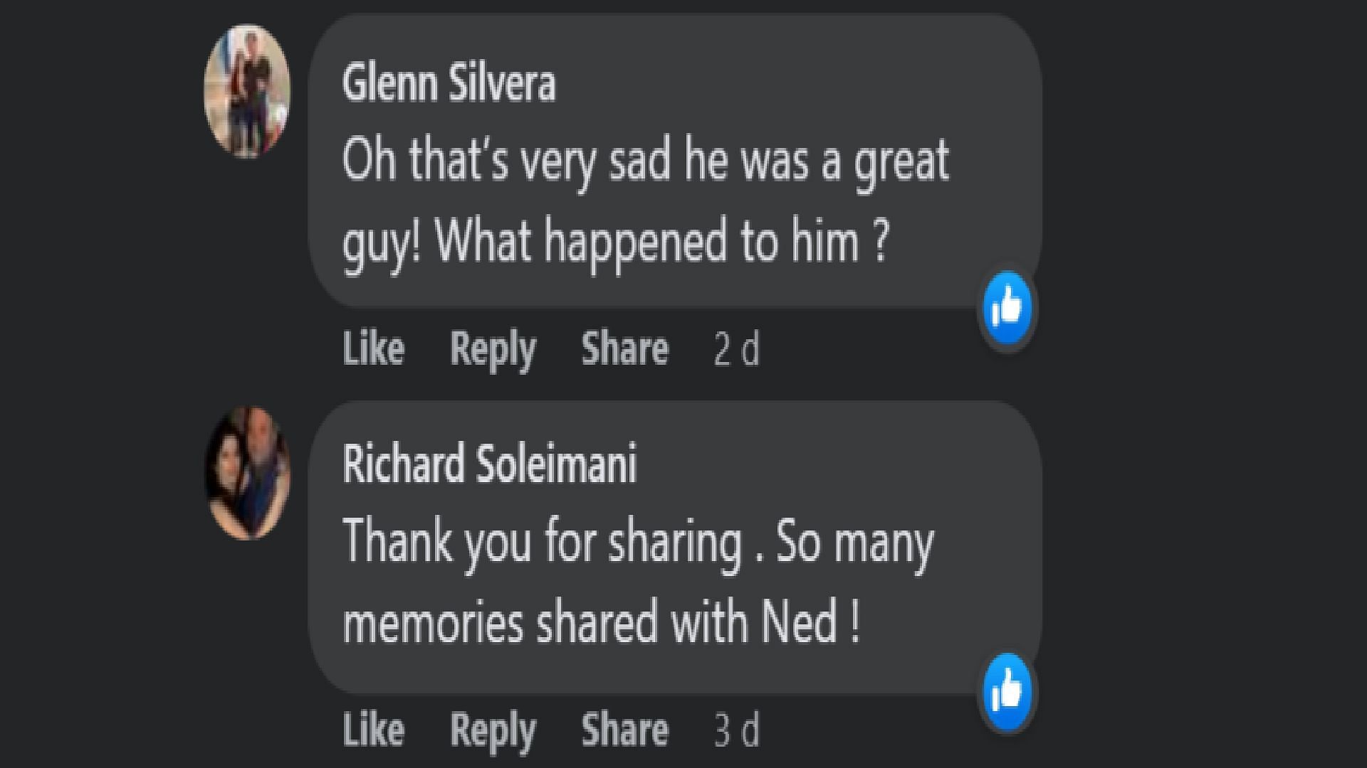 Social media users&#039; reaction to Ned Dubofusky&#039;s death (Image via Facebook)