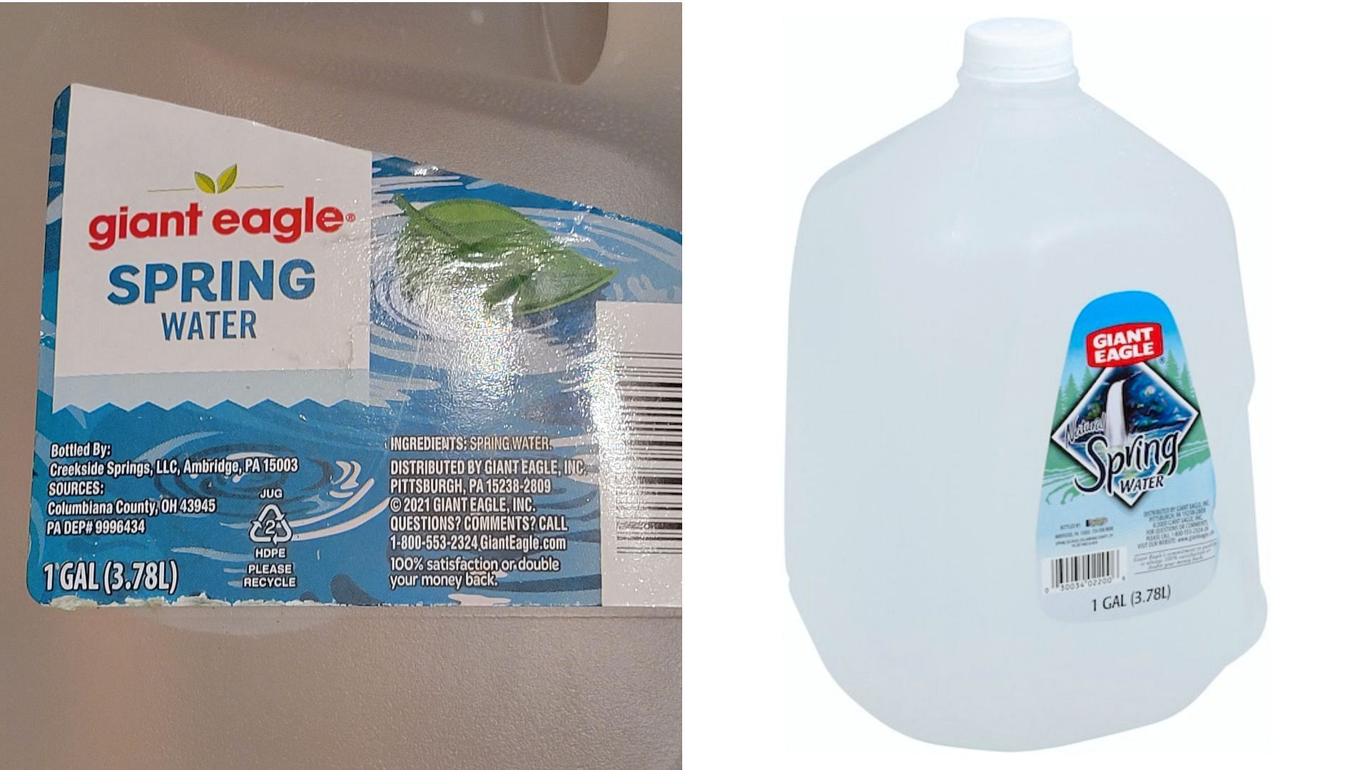 The discontinuation affects all gallon-size-or-greater spring water products sourced from the Salineville facility (Image via Giant Eagle)