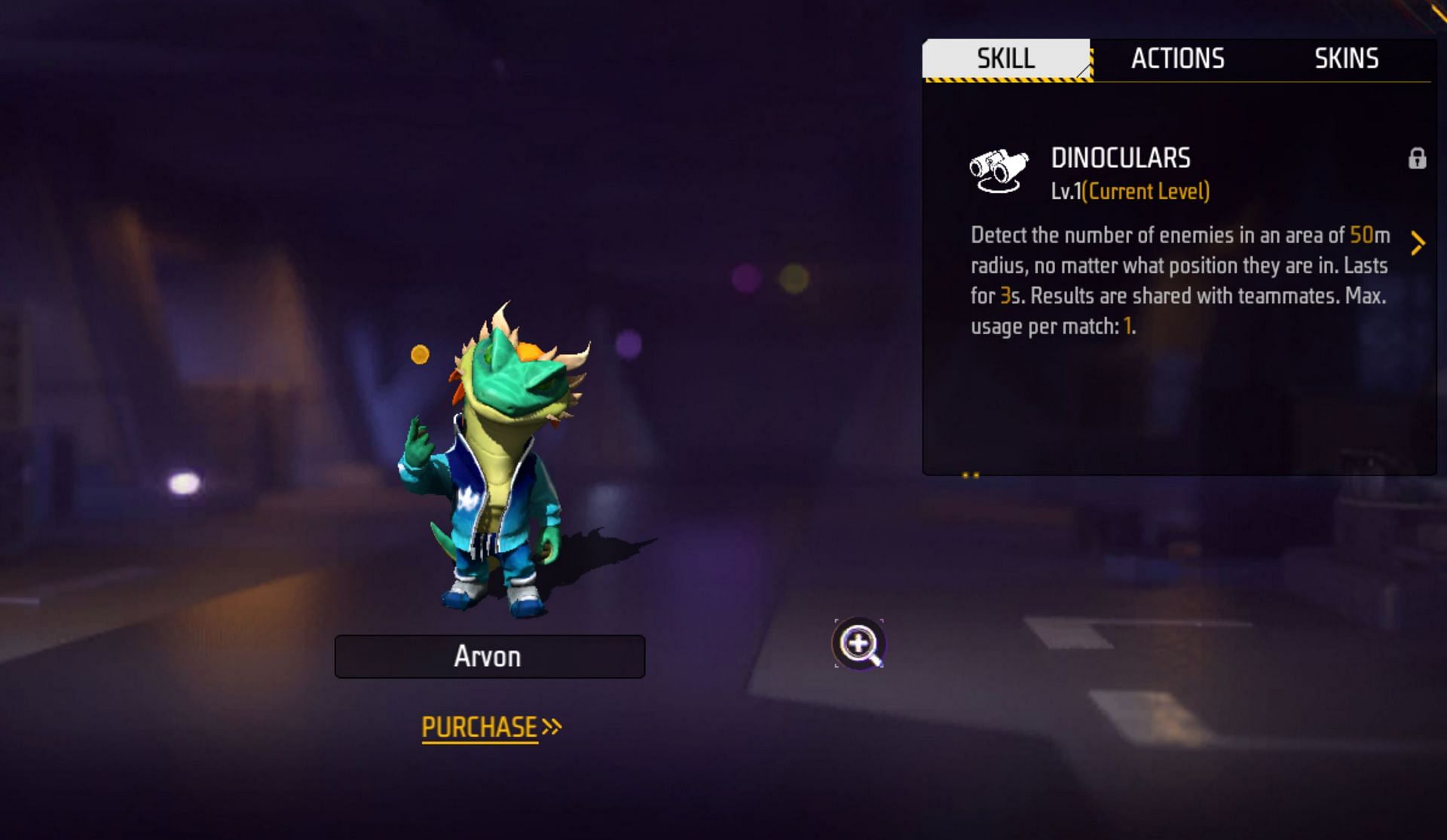 Arvon के पास Dinocular नाम की ताकत है (Image via Garena)