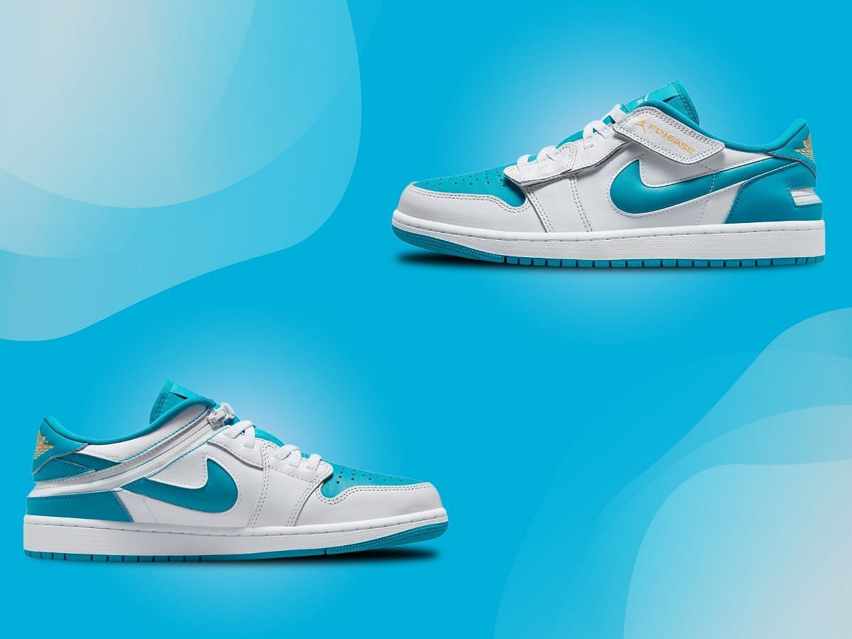 AJ1 Low Flyease &quot;White Aquatone&quot; Sneaker side profiles (Image via Sportskeeda)