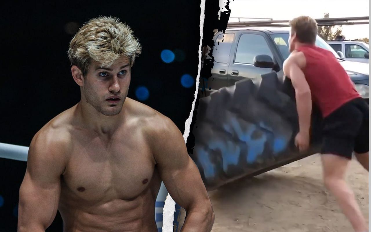 Sage Northcutt flips massive monster truck tire