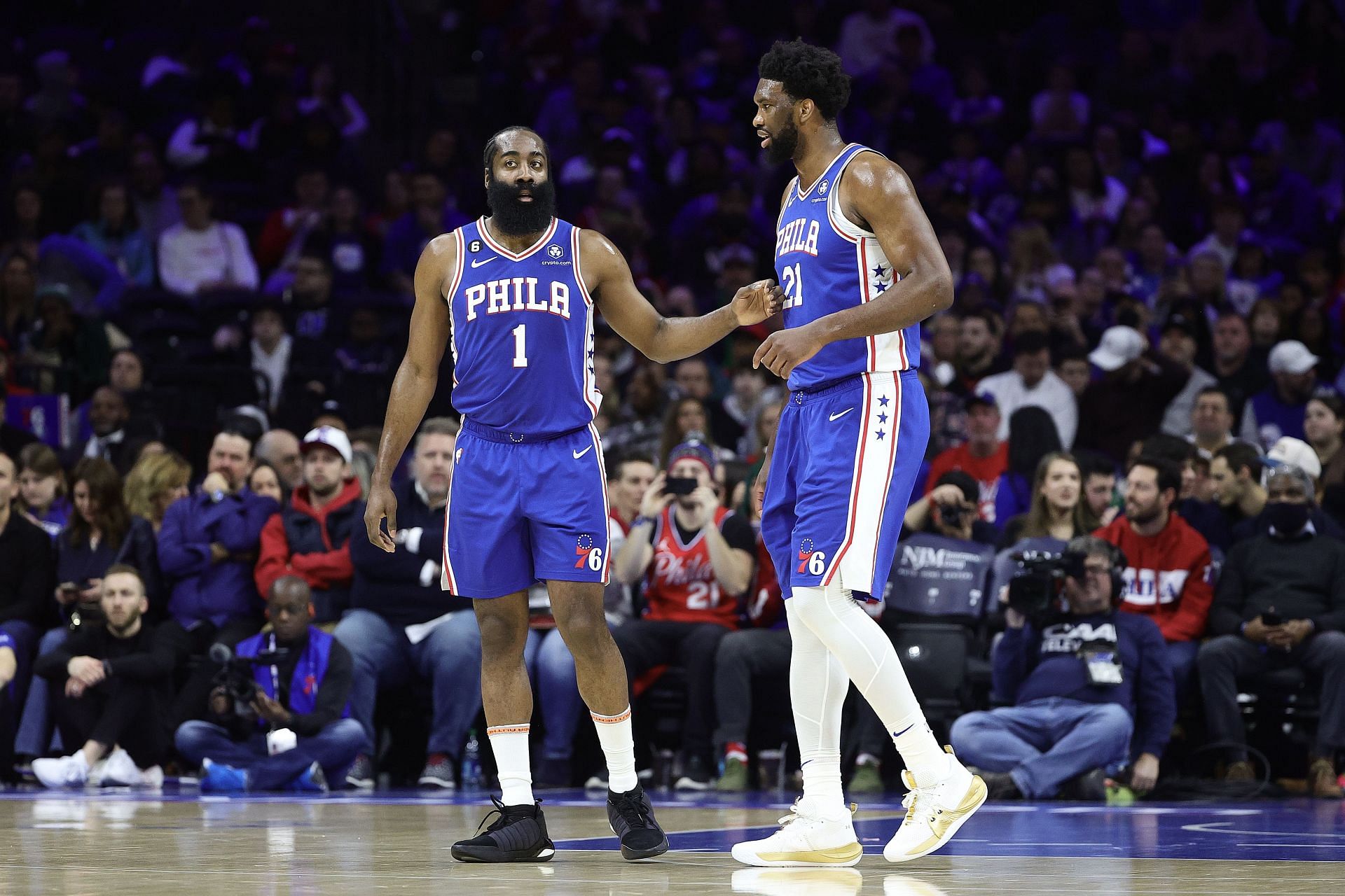 Harden, left, is having a great season with the Sixers. (Image via Getty Images)