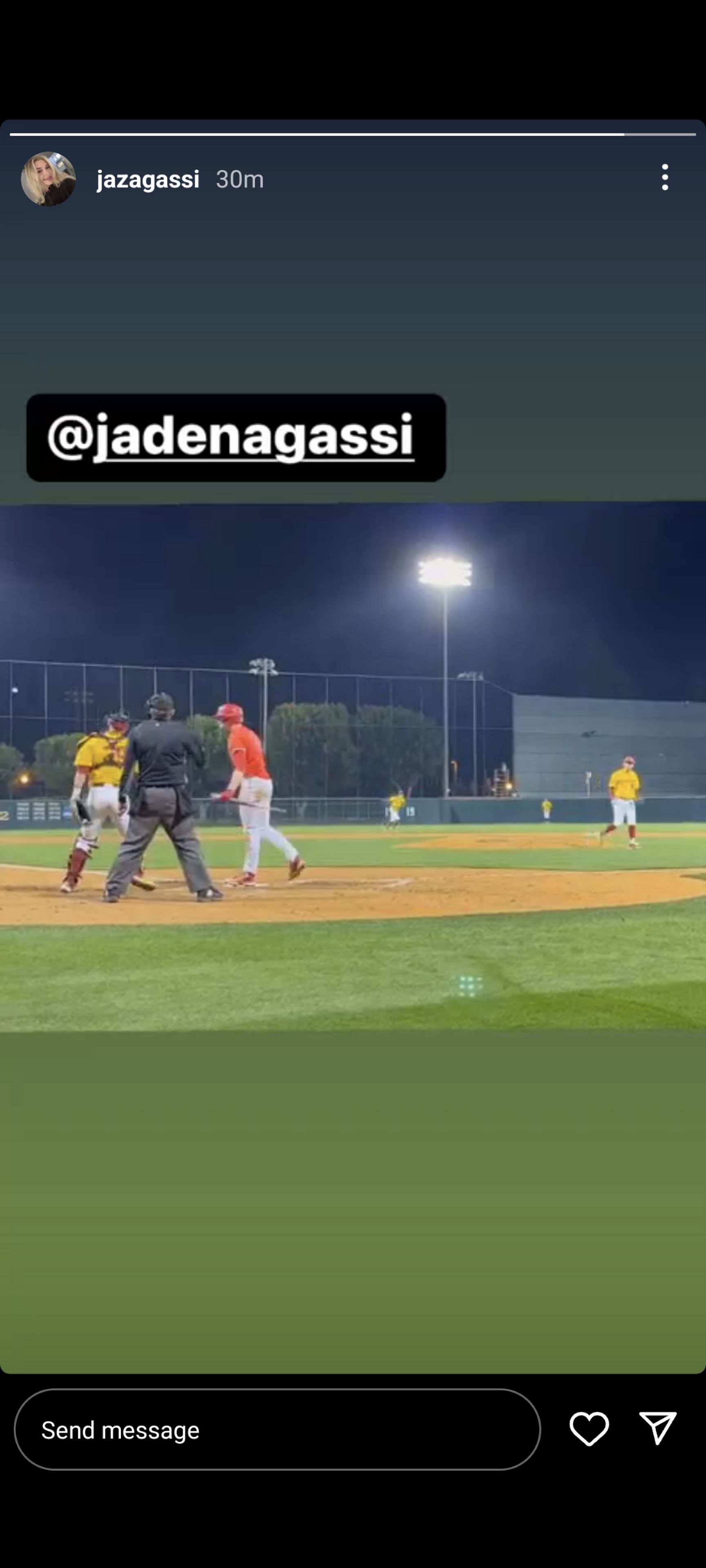 Jaden Agassi in Jaz Agassi&#039;s Instagram story.