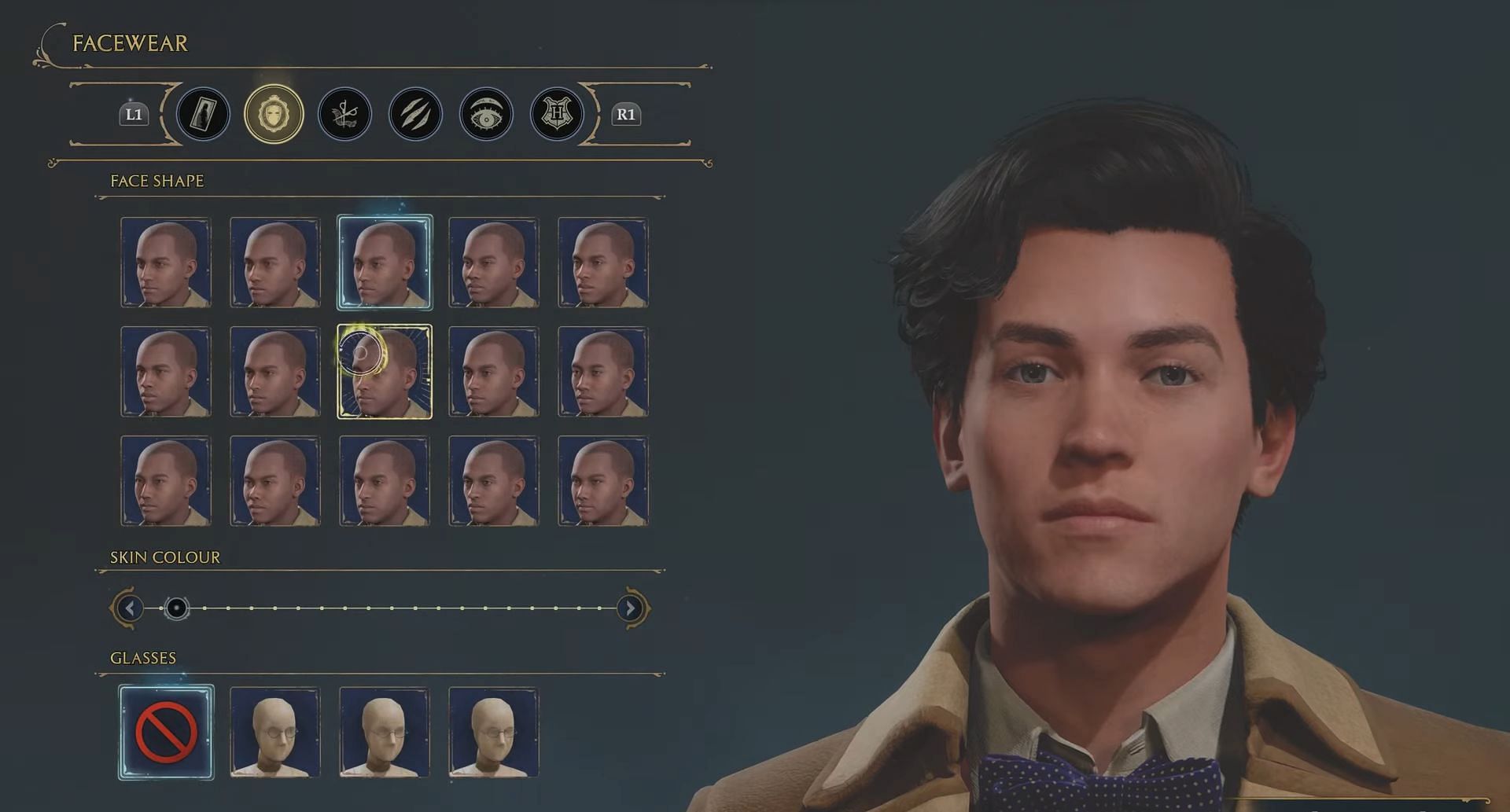 Skin Color and face shape selection in Hogwarts Legacy (Image via Warner Bros Games)