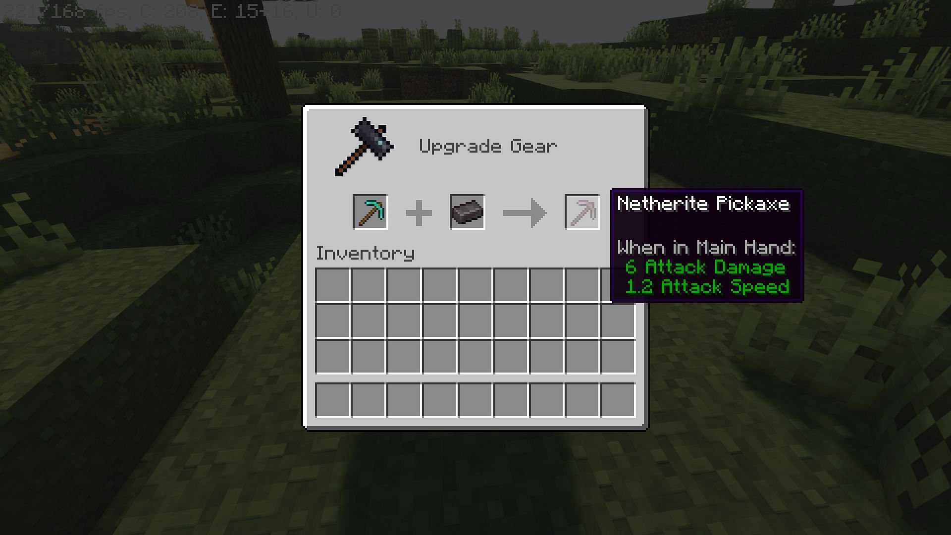 Upgrading a diamond pickaxe to netherite (Image via Mojang)