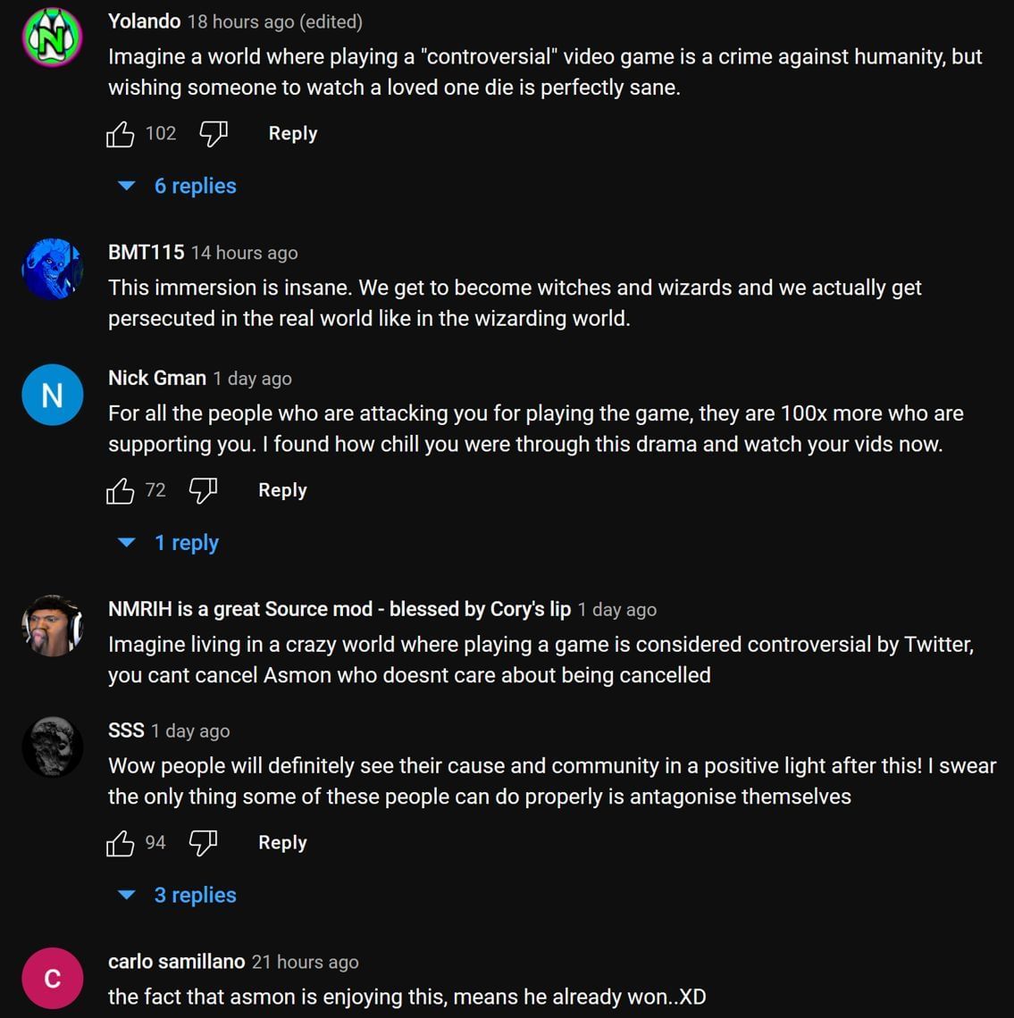 Fans in the YouTube comments section reacting to the streamer&#039;s clip (Image via Asmongold Clips/YouTube)