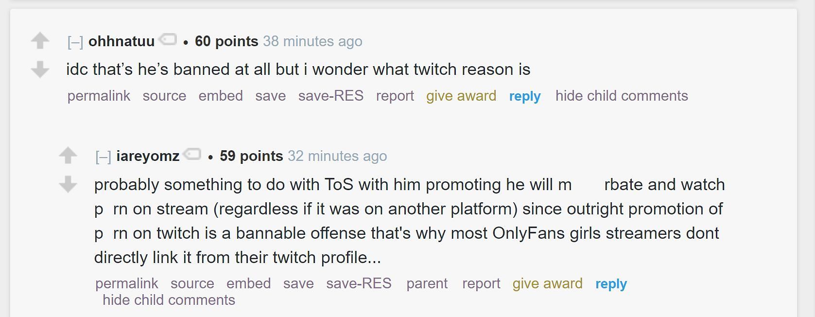 The streaming community on the streamer-focused forum discussing Ross&#039; most recent Twitch ban (Image via r/LivestreamFail)