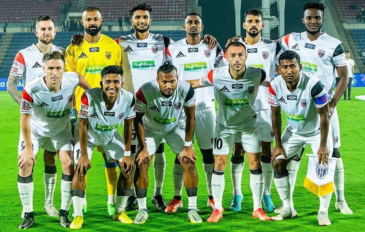 NorthEast United FC players posing for a photo ahead of the match against Jamshedpur FC.