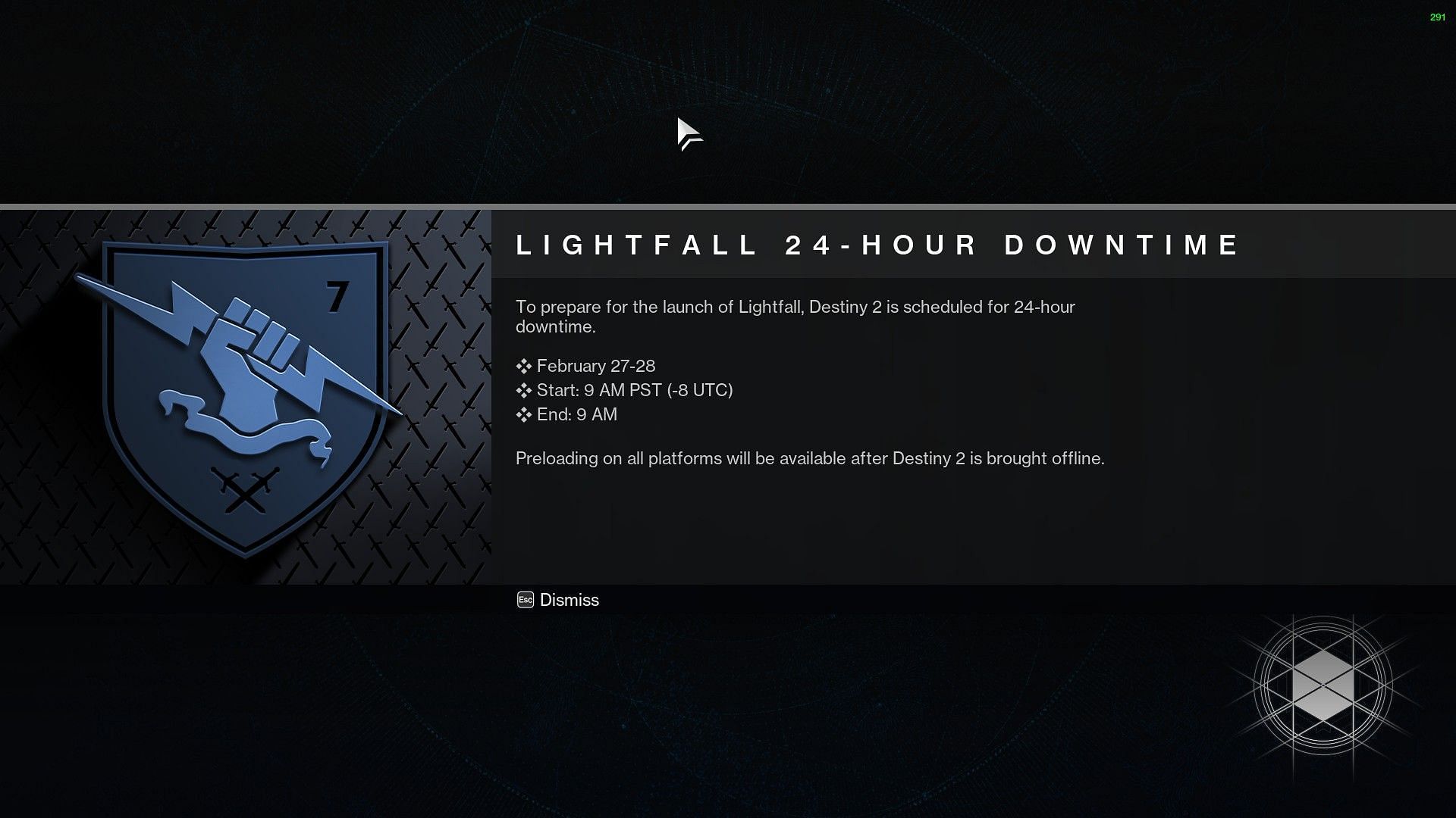 Lightfall 24-hour downtime before the official launch (Image via Destiny 2) 