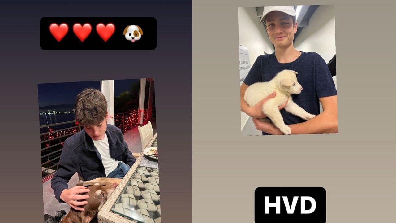 The other photos that the recently retired quarterback posted on Instagram stories were that of his oldest son Jack photographed with dogs.