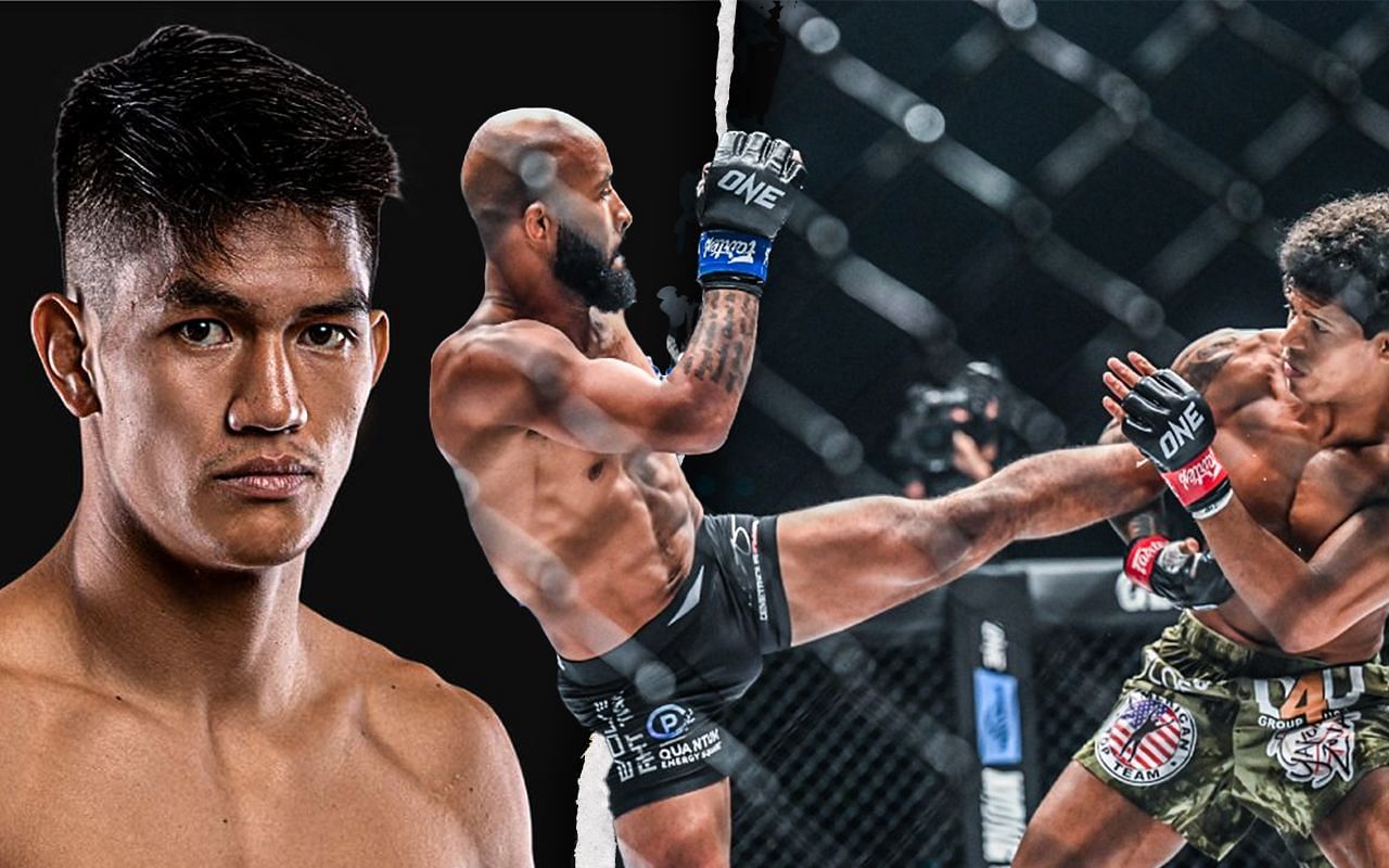 Danny Kingad (left), Demetrious Johnson (center), Adriano Moraes (right), photo by ONE Championship